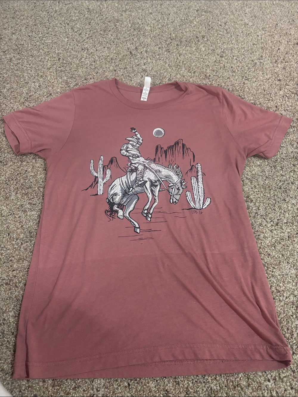 Western Bucking Bronco Graphic Tee - Dusty Rose